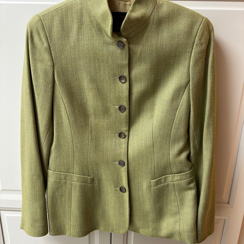 Tailored Olive Green Stand-Collar Blazer-Nina McLemore